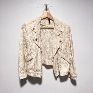 Cream Lace Biker Moto Jacket